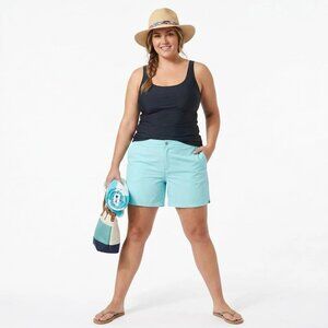 Reel Legends Women's Flat Front Stretch Swim Board Short Light Blue Plus Size18W
